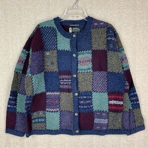 🚨 SOLD 🚨 Vintage Eddie Bauer Deer Bay Patchwork Cardigan XL Womens 100% Wool
